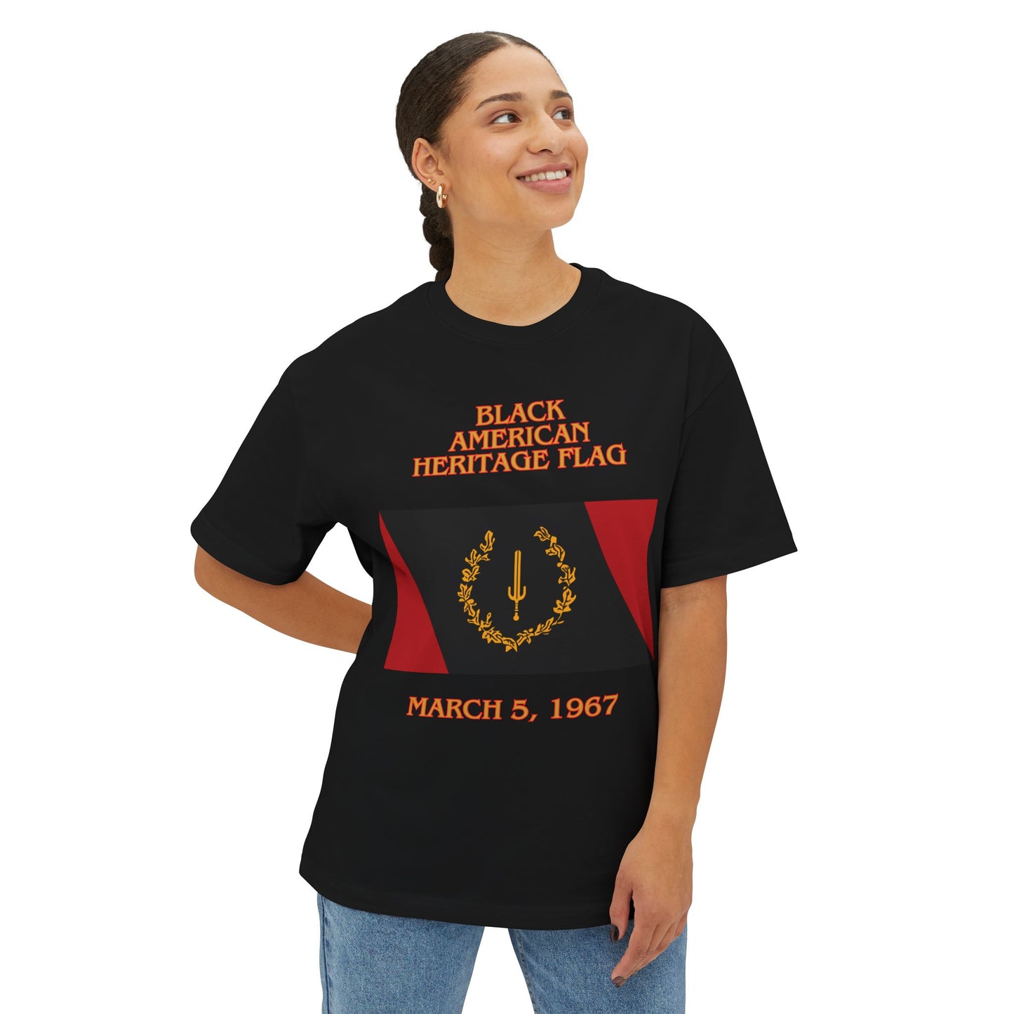 Black American Heritage Flag Tee – Oversized Box Graphic T-Shirt