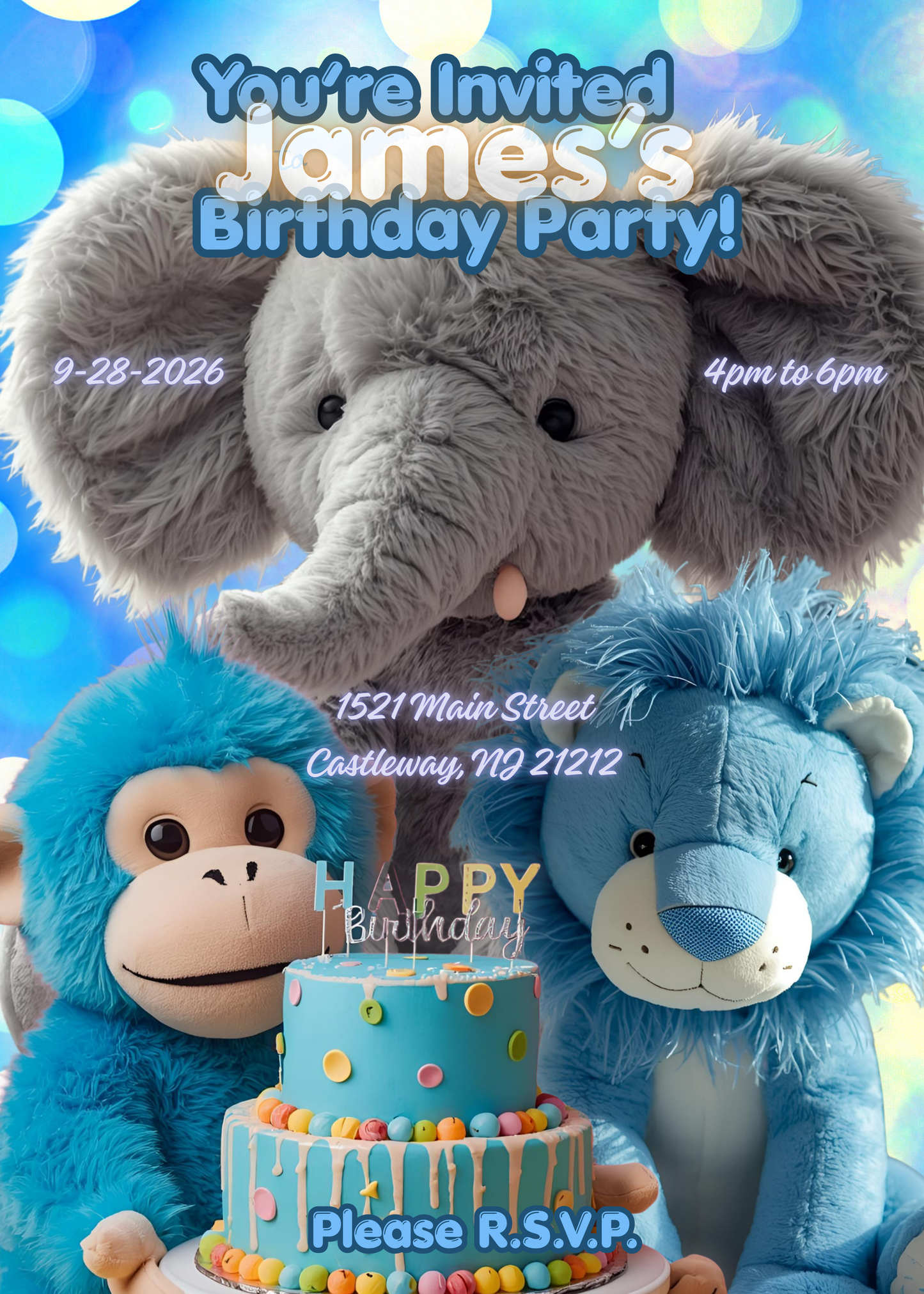 Virtual Blue Boy Birthday Invitation w/ Confetti