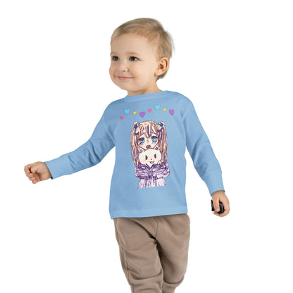 Cute Kawaii Heart Plushie Design Anime Girl - Toddler Long Sleeve T-Shirt RS3302