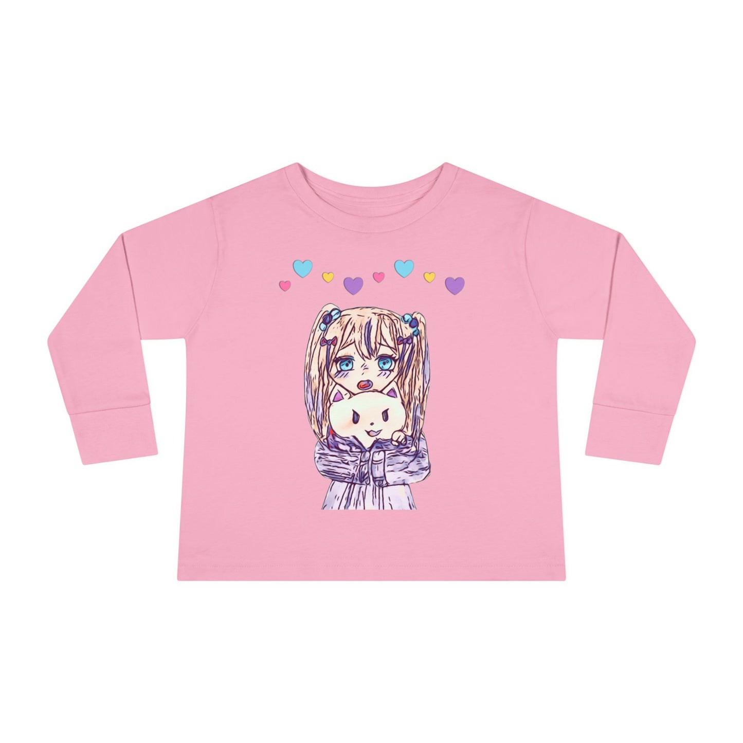 Cute Kawaii Heart Plushie Design Anime Girl - Toddler Long Sleeve T-Shirt RS3302