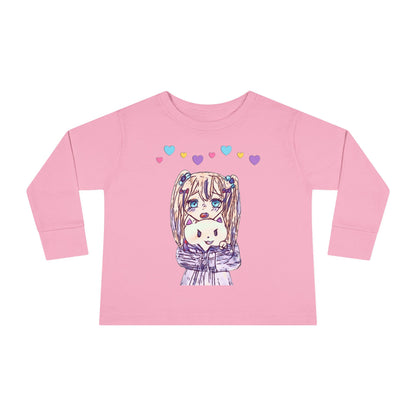 Cute Kawaii Heart Plushie Design Anime Girl - Toddler Long Sleeve T-Shirt RS3302