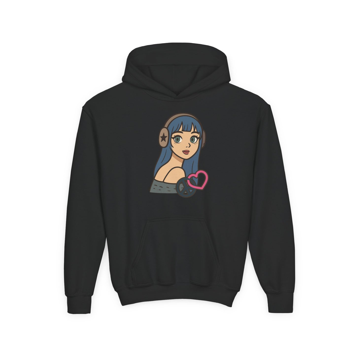 In Her Happy Wearing Headphones - Kids/Youth Hoodie Gildan 18500B