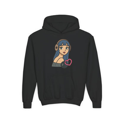 In Her Happy Wearing Headphones - Kids/Youth Hoodie Gildan 18500B