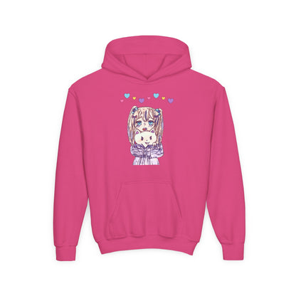 Cute Kawaii Heart Plushie Design Anime Girl- Kids/Youth Hoodie Gildan 18500B