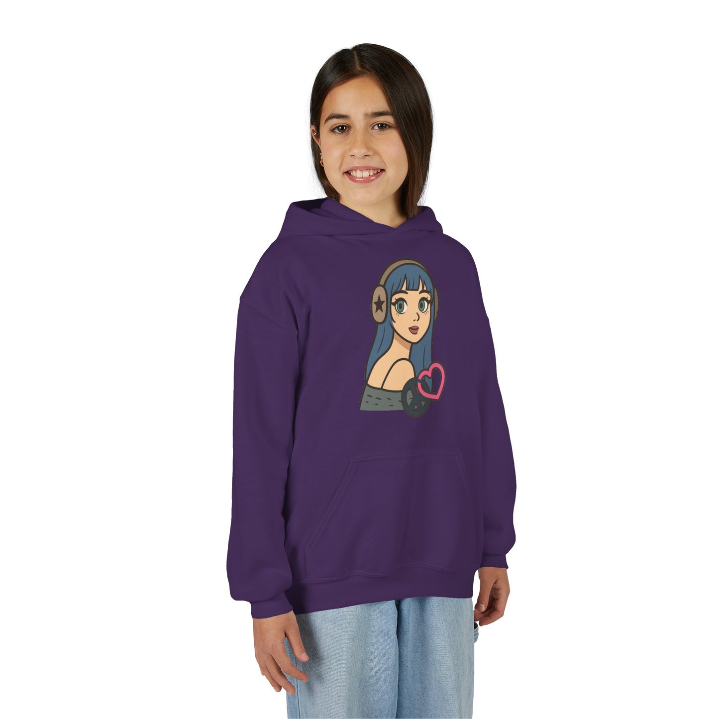 In Her Happy Wearing Headphones - Kids/Youth Hoodie Gildan 18500B