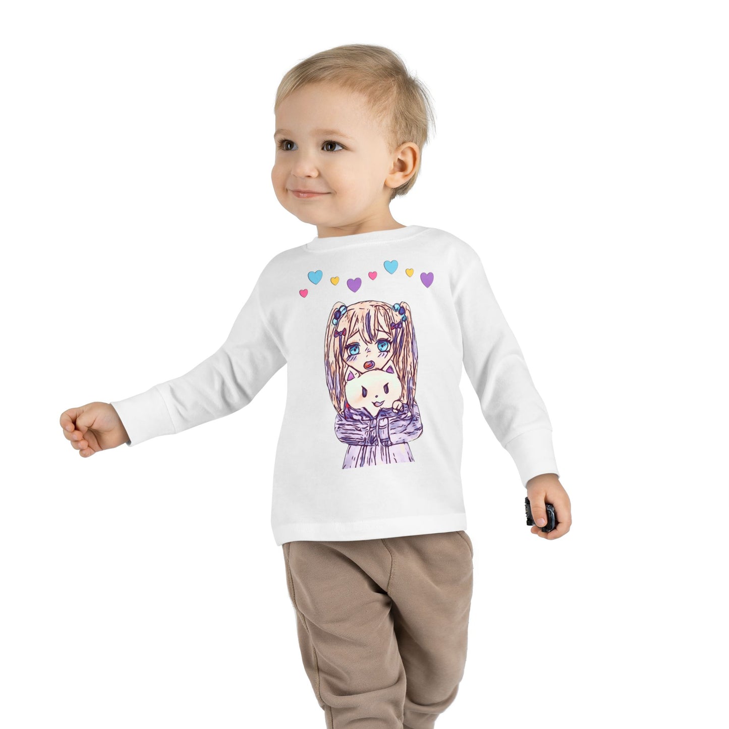 Cute Kawaii Heart Plushie Design Anime Girl - Toddler Long Sleeve T-Shirt RS3302