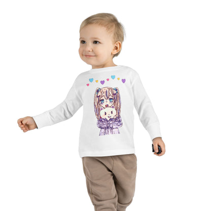 Cute Kawaii Heart Plushie Design Anime Girl - Toddler Long Sleeve T-Shirt RS3302