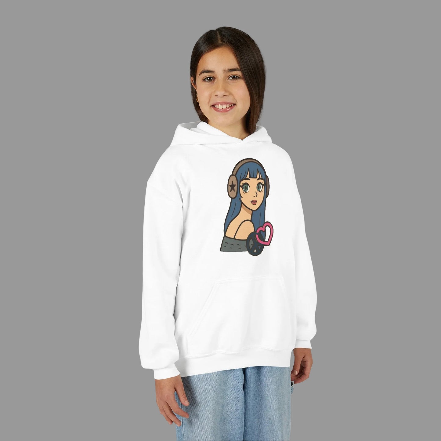 In Her Happy Wearing Headphones - Kids/Youth Hoodie Gildan 18500B