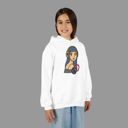 In Her Happy Wearing Headphones - Kids/Youth Hoodie Gildan 18500B
