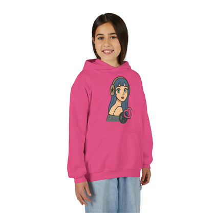 In Her Happy Wearing Headphones - Kids/Youth Hoodie Gildan 18500B