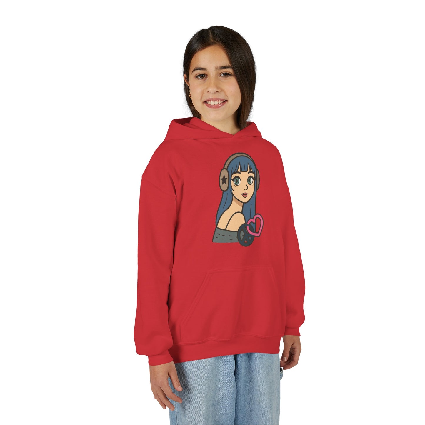 In Her Happy Wearing Headphones - Kids/Youth Hoodie Gildan 18500B