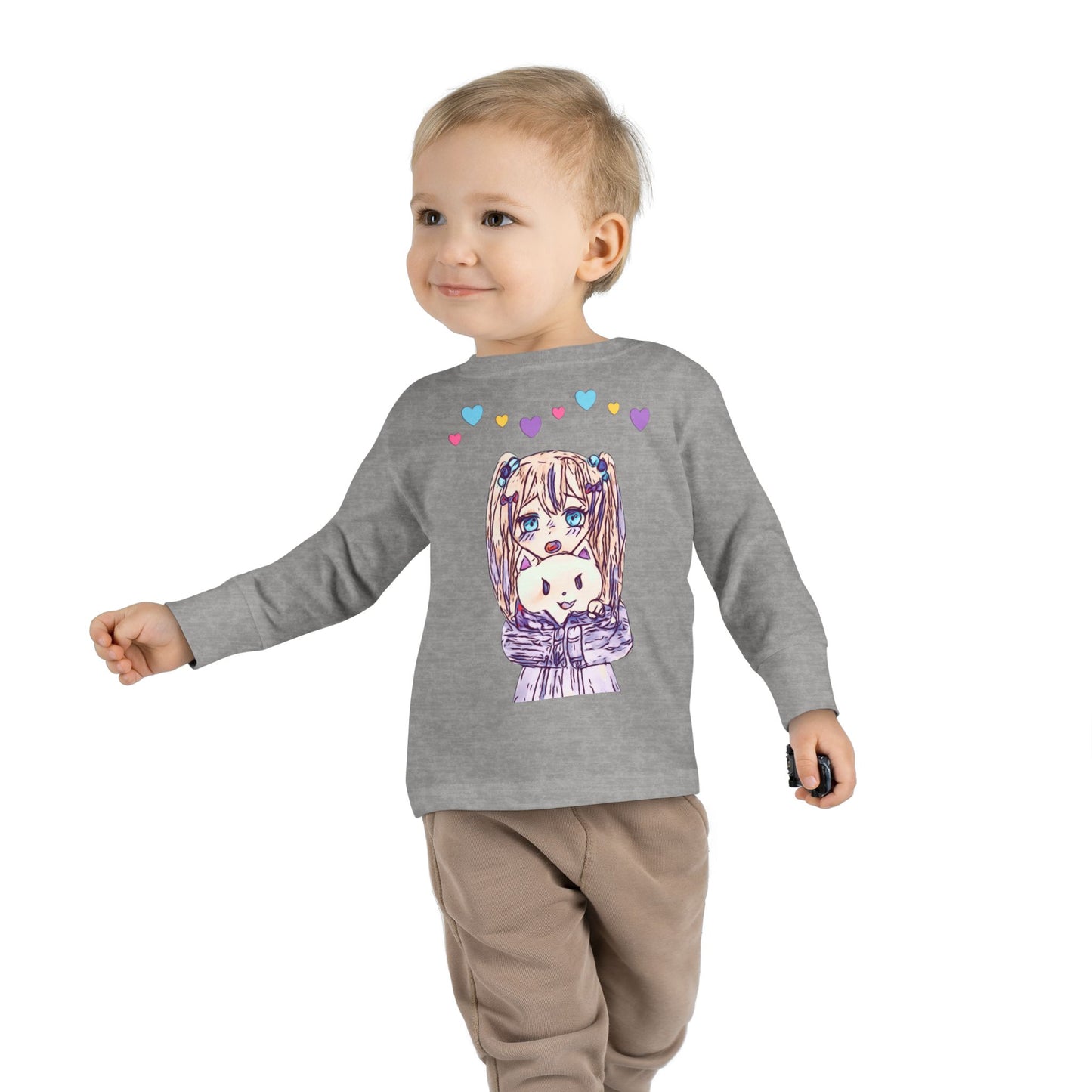 Cute Kawaii Heart Plushie Design Anime Girl - Toddler Long Sleeve T-Shirt RS3302