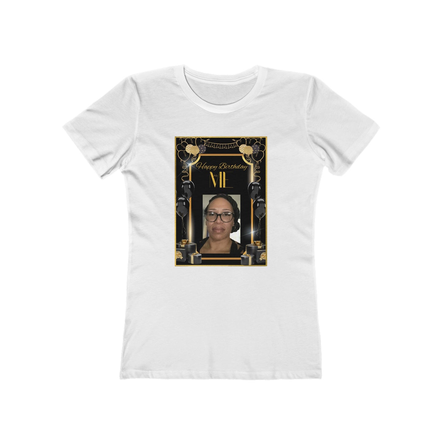 Black & Gold Me B Day Personalize It! Tee - Women’s Boyfriend Fit Celebration T-Shirt