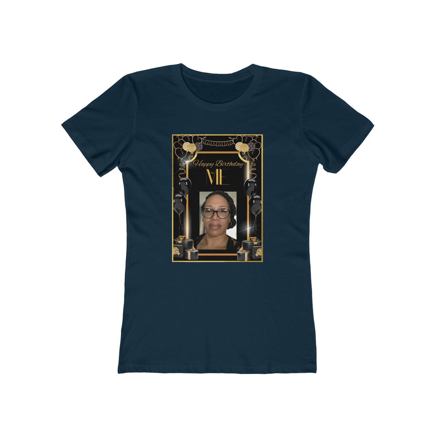 Black & Gold Me B Day Personalize It! Tee - Women’s Boyfriend Fit Celebration T-Shirt