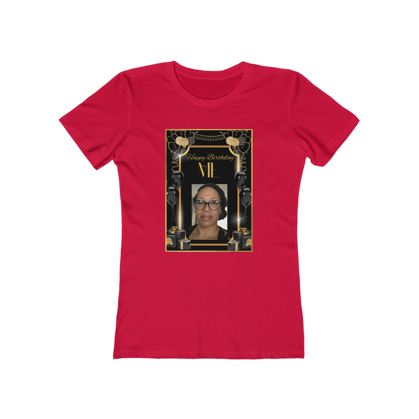 Black & Gold Me B Day Personalize It! Tee - Women’s Boyfriend Fit Celebration T-Shirt