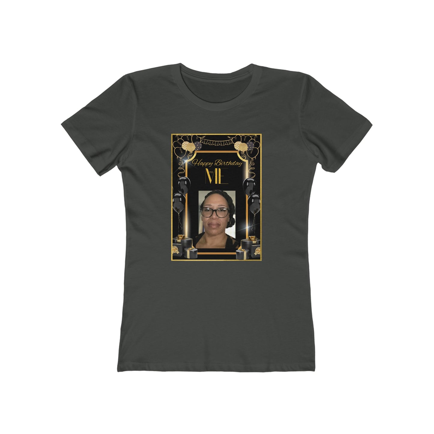 Black & Gold Me B Day Personalize It! Tee - Women’s Boyfriend Fit Celebration T-Shirt