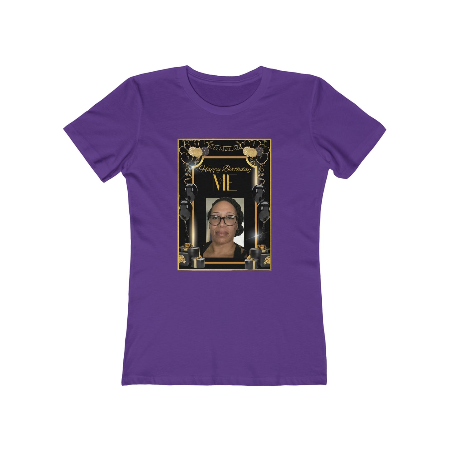Black & Gold Me B Day Personalize It! Tee - Women’s Boyfriend Fit Celebration T-Shirt
