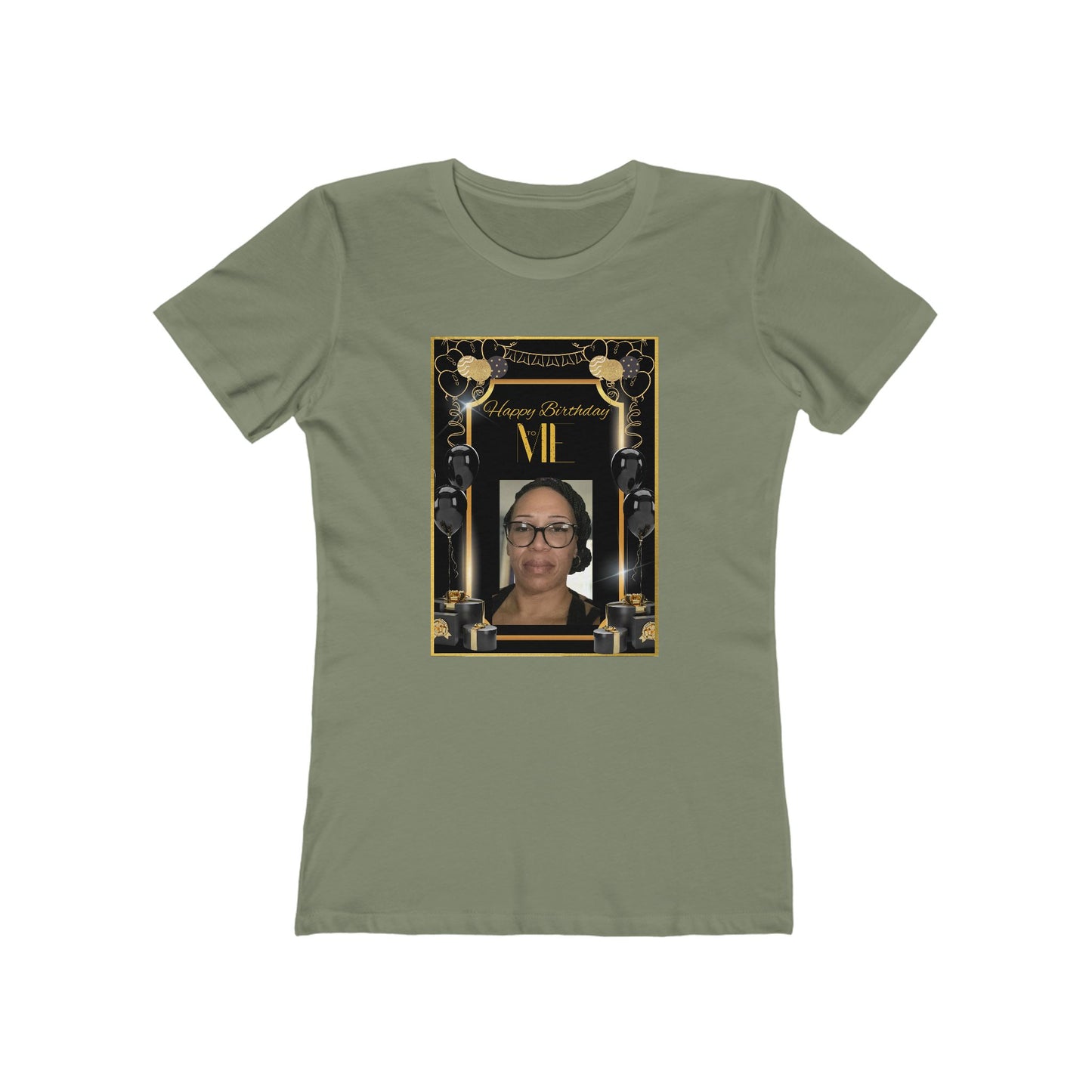 Black & Gold Me B Day Personalize It! Tee - Women’s Boyfriend Fit Celebration T-Shirt