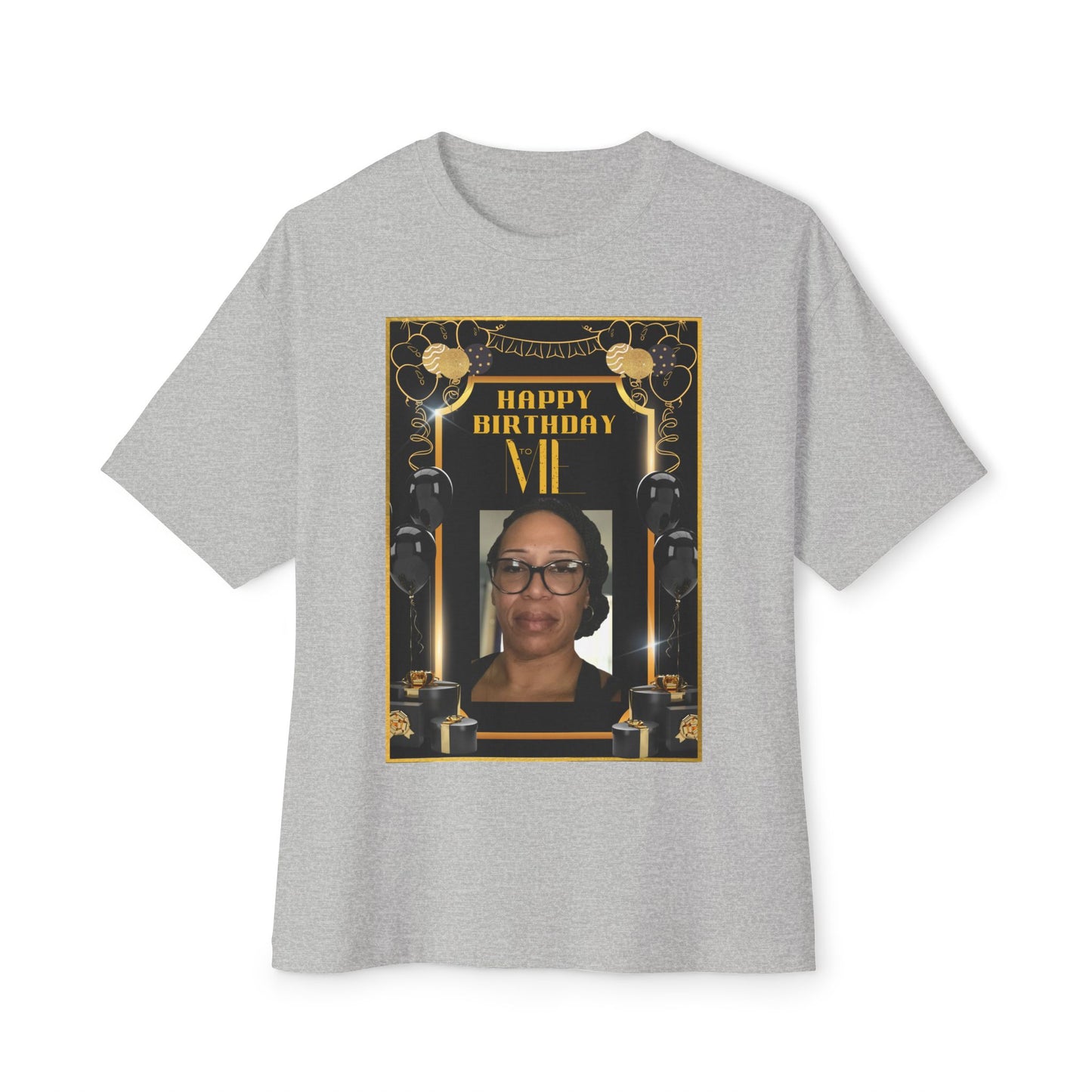 Black & Gold Bold Font Personalize It! B Day Tee – Oversized Box Graphic T-Shirt