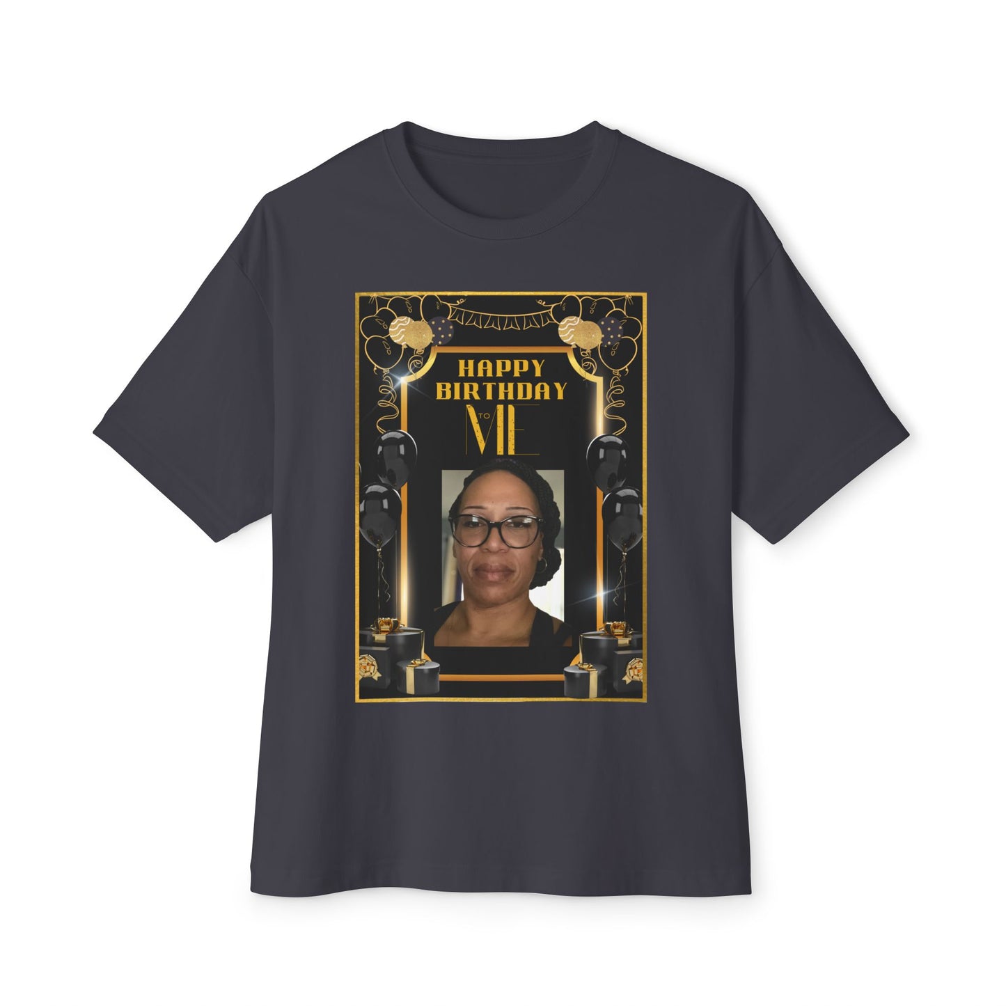 Black & Gold Bold Font Personalize It! B Day Tee – Oversized Box Graphic T-Shirt