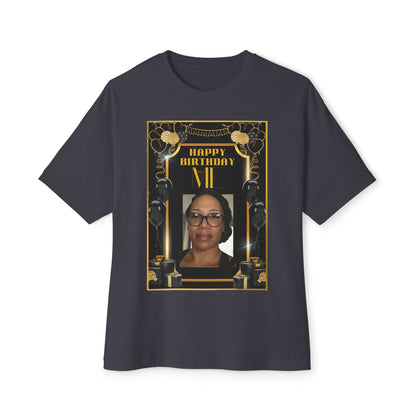 Black & Gold Bold Font Personalize It! B Day Tee – Oversized Box Graphic T-Shirt