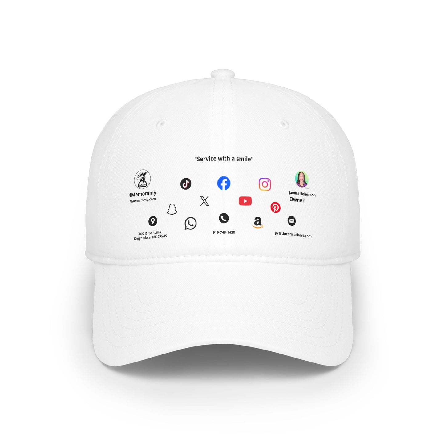 White Business Card Hat - Low Profile Baseball Cap (Print)