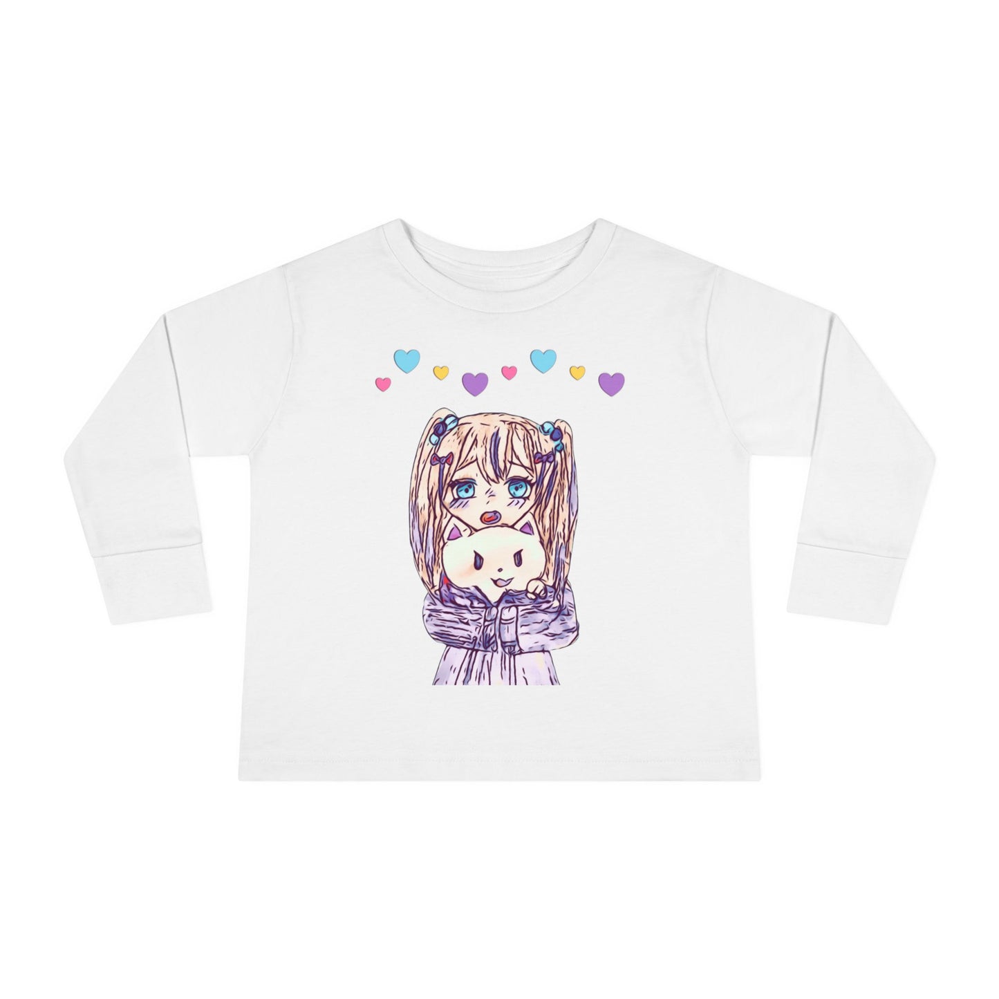 Cute Kawaii Heart Plushie Design Anime Girl - Toddler Long Sleeve T-Shirt RS3302