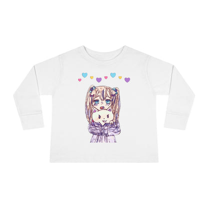 Cute Kawaii Heart Plushie Design Anime Girl - Toddler Long Sleeve T-Shirt RS3302
