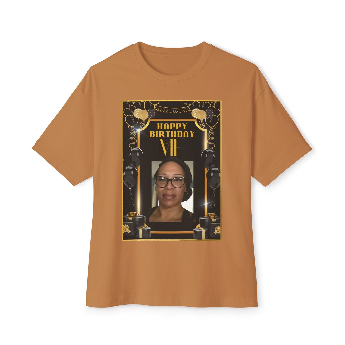 Black & Gold Bold Font Personalize It! B Day Tee – Oversized Box Graphic T-Shirt