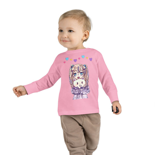 Cute Kawaii Heart Plushie Design Anime Girl - Toddler Long Sleeve T-Shirt RS3302