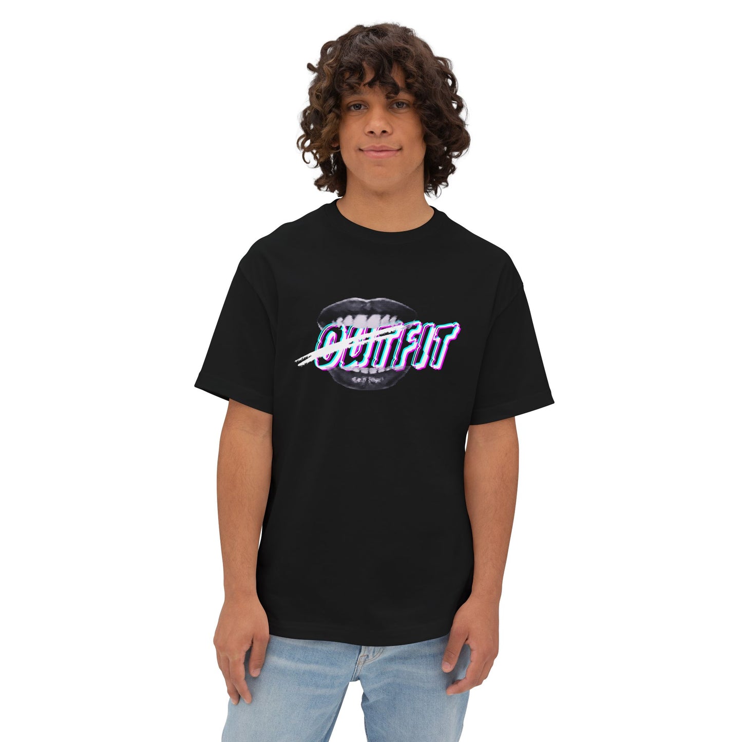 Mouth Fit Glitch Tee – Oversized Box Graphic T-Shirt