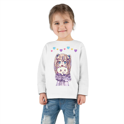 Cute Kawaii Heart Plushie Design Anime Girl - Toddler Long Sleeve T-Shirt RS3302