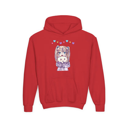 Cute Kawaii Heart Plushie Design Anime Girl- Kids/Youth Hoodie Gildan 18500B