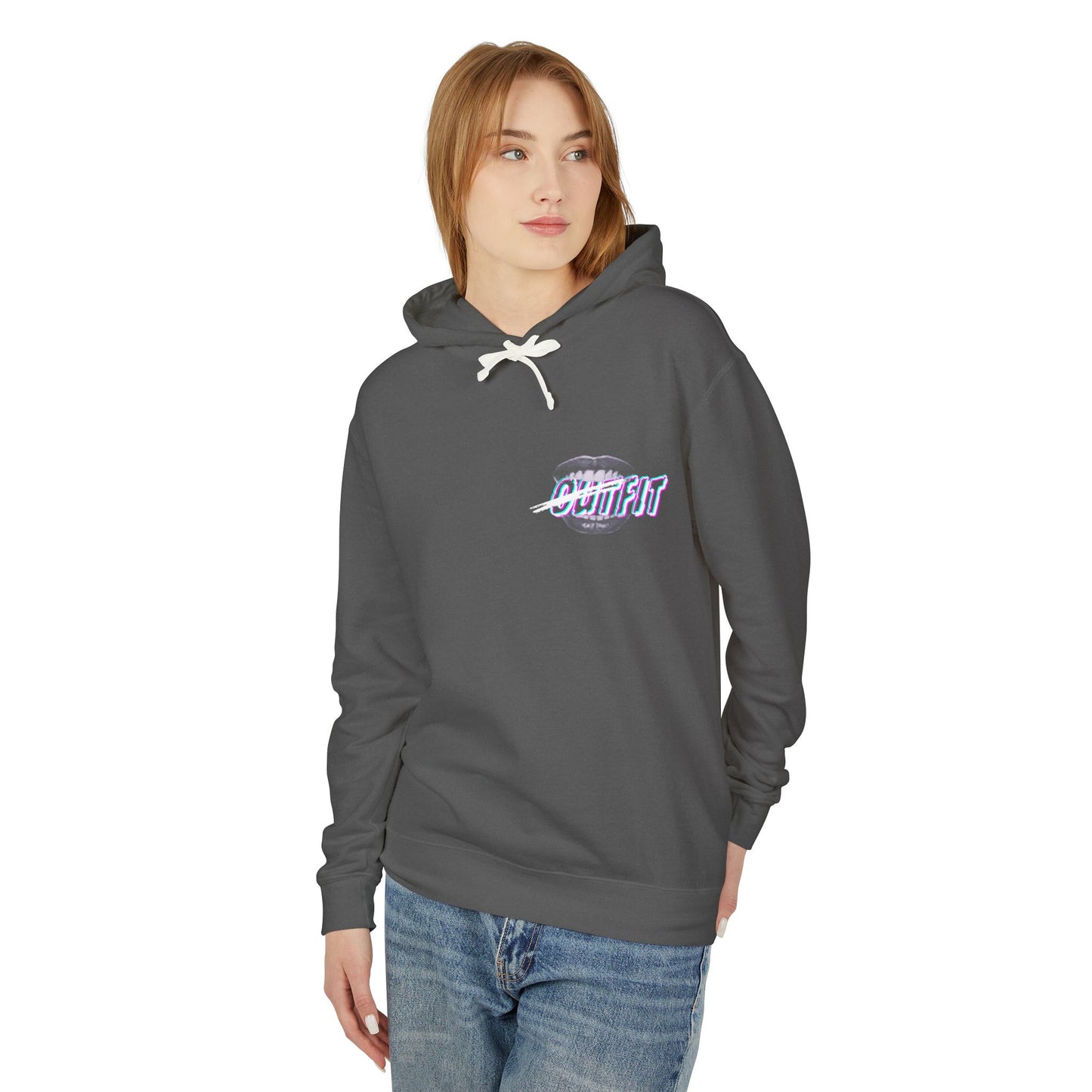 Unisex Mouth Fit Glitch — Lightweight Hooded Sweatshirt