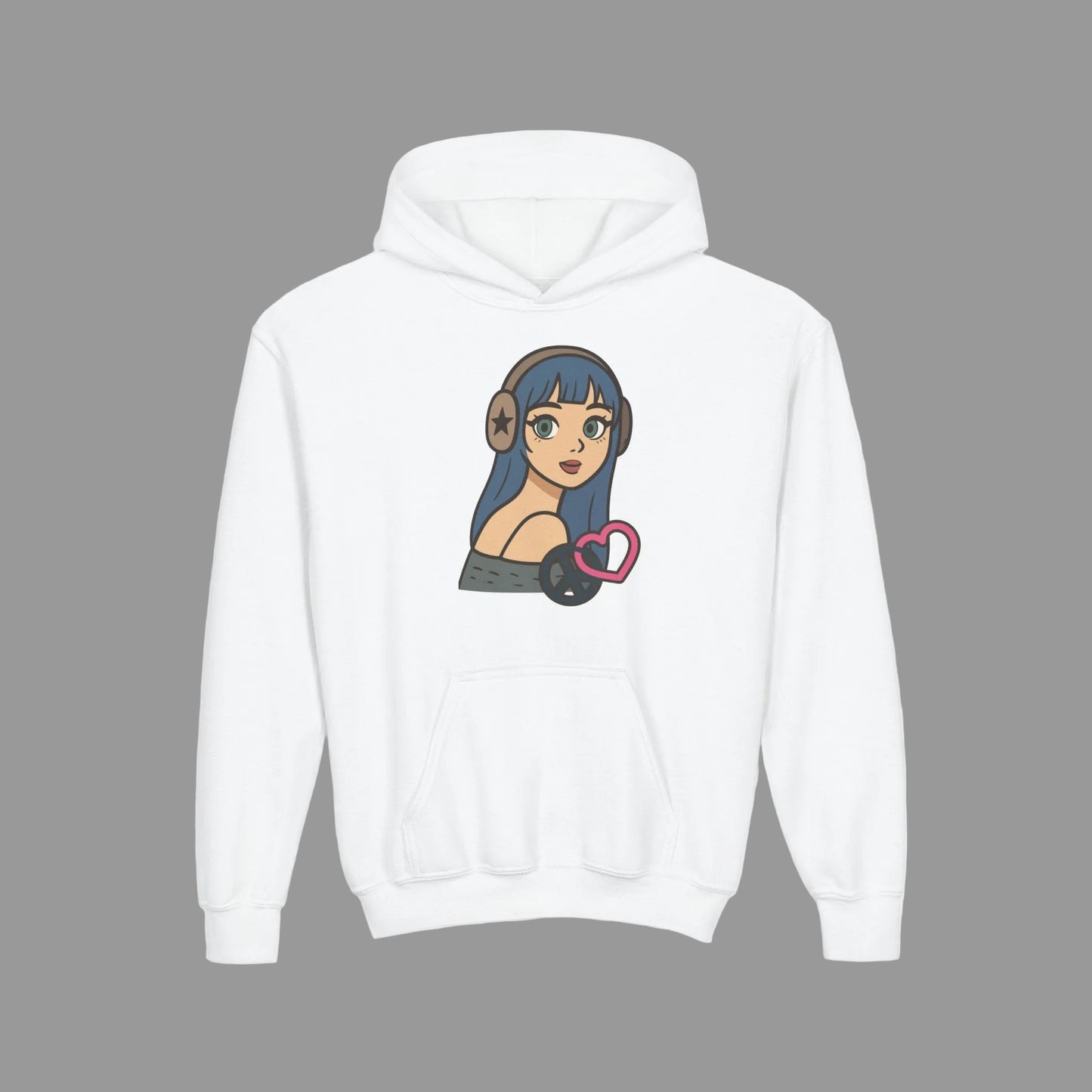 In Her Happy Wearing Headphones - Kids/Youth Hoodie Gildan 18500B