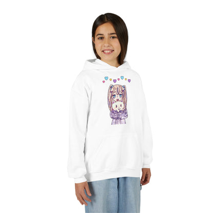 Cute Kawaii Heart Plushie Design Anime Girl- Kids/Youth Hoodie Gildan 18500B