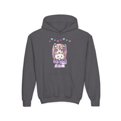 Cute Kawaii Heart Plushie Design Anime Girl- Kids/Youth Hoodie Gildan 18500B