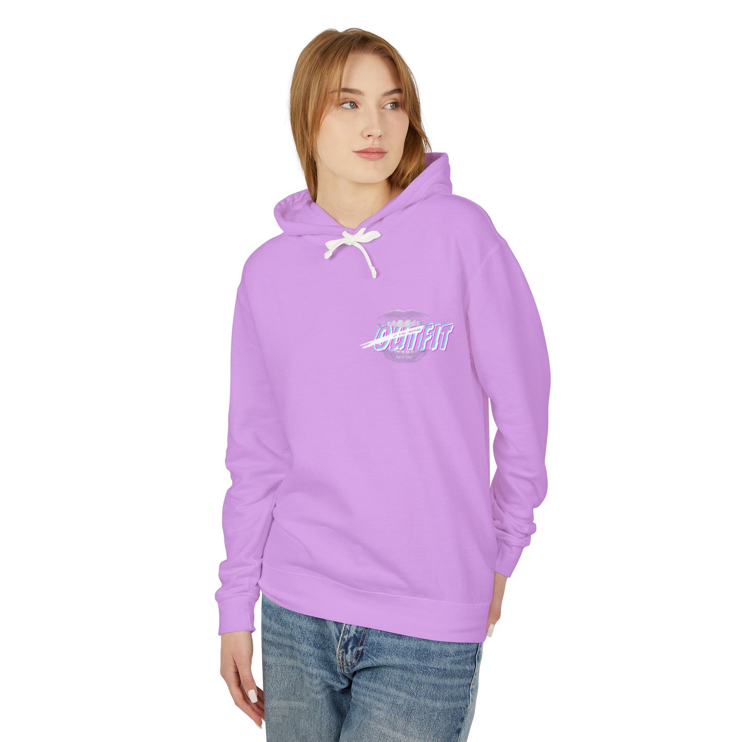 Unisex Mouth Fit Glitch — Lightweight Hooded Sweatshirt