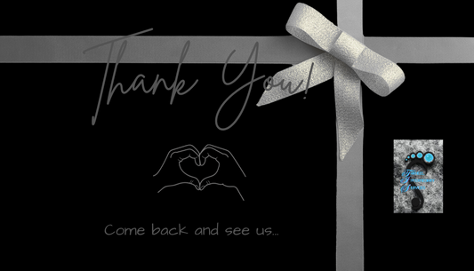 3.5x2" Black Business Thank You Card with a gray bow and logo