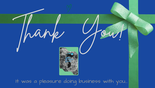 3.5x2" Blue Business Thank You card with Green Bow and logo