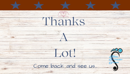 3.5x2" 5 gray stars on light brown wood Business Thank You Cards w/logo