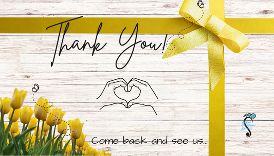 3.5x2" Yellow Flower and Light Brown Wood Business Thank You Card with logo