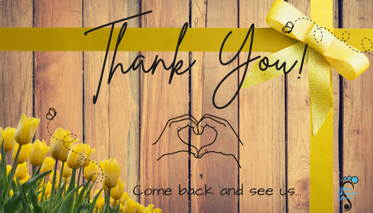 3.5x2" Yellow Bow on Darker Brown Wood Business Thank You Card w/logo
