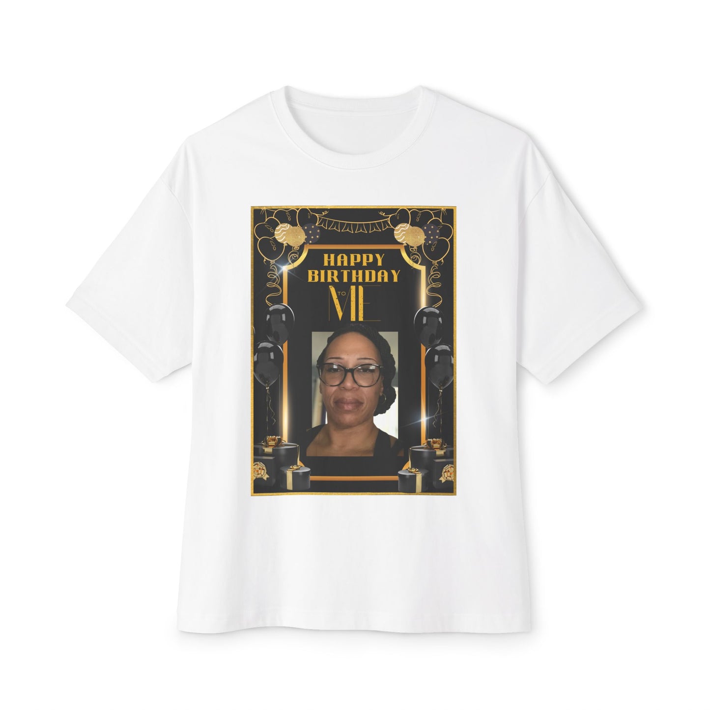 Black & Gold Bold Font Personalize It! B Day Tee – Oversized Box Graphic T-Shirt
