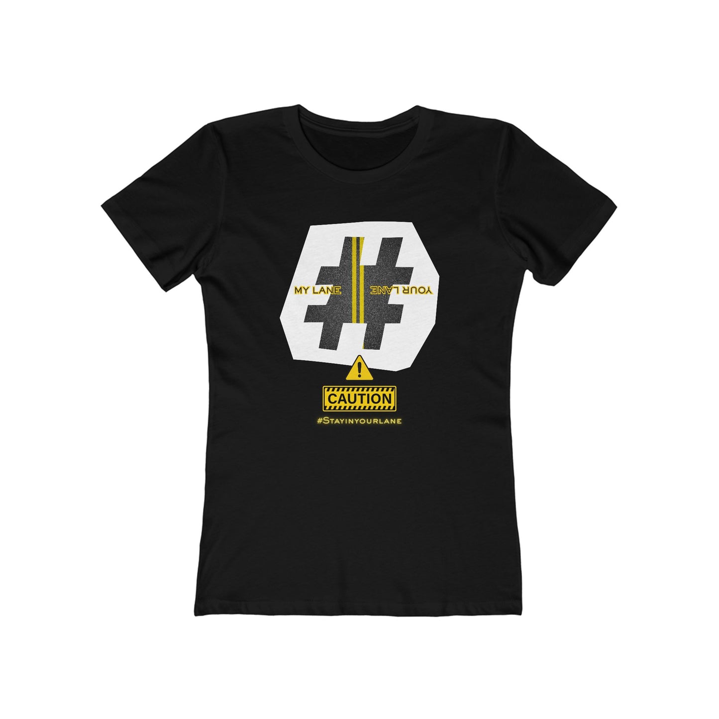 Black White Yellow Lanes Tee - Women’s Boyfriend Fit Celebration T-Shirt