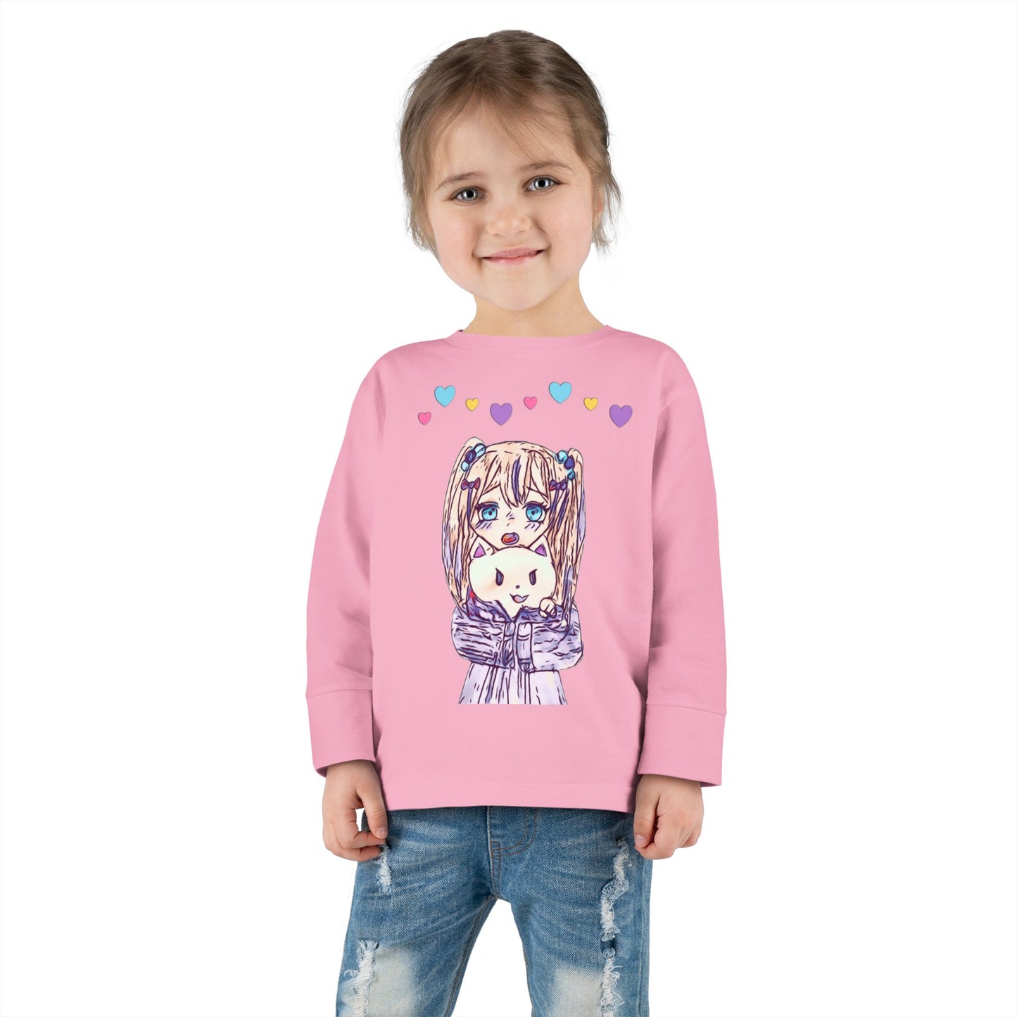 Cute Kawaii Heart Plushie Design Anime Girl - Toddler Long Sleeve T-Shirt RS3302