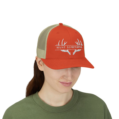 Unisex Hunt Something Deer Snapback Trucker Cap - Embroidered