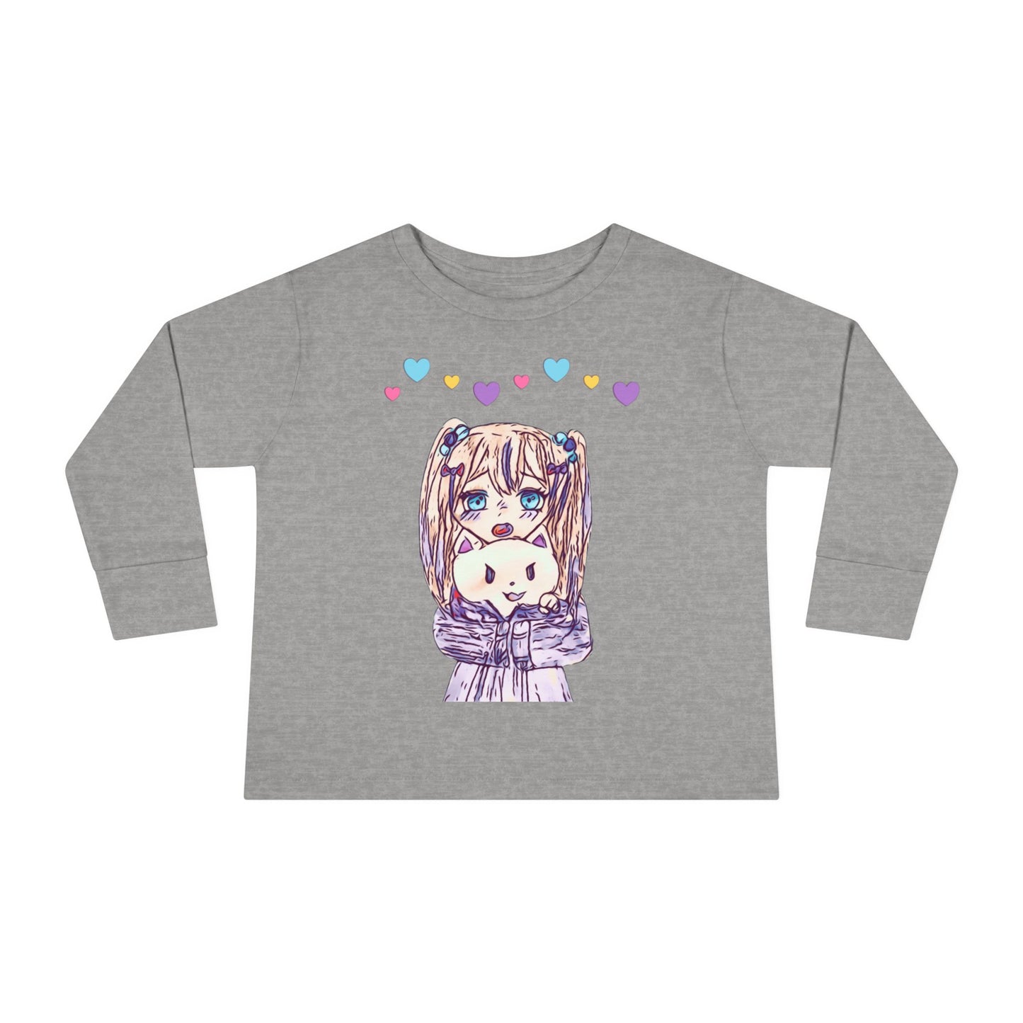 Cute Kawaii Heart Plushie Design Anime Girl - Toddler Long Sleeve T-Shirt RS3302