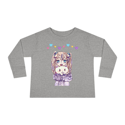 Cute Kawaii Heart Plushie Design Anime Girl - Toddler Long Sleeve T-Shirt RS3302