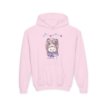 Cute Kawaii Heart Plushie Design Anime Girl- Kids/Youth Hoodie Gildan 18500B